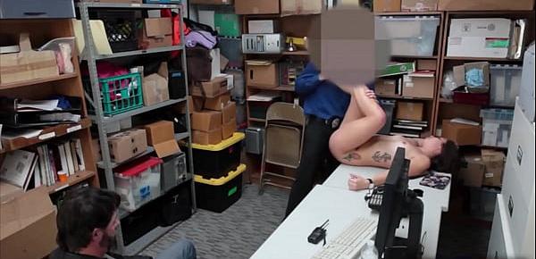 Teen shoplifter fucked by security while dad watches